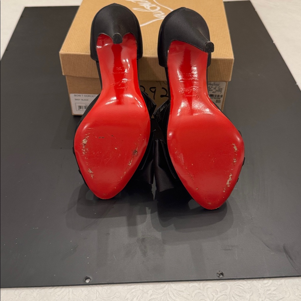 Christian Louboutin Black Peep-Toe Bow Heels - Picture 3 of 4